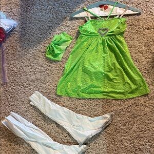 Curtain Call dance costume green sparkle heart one piece sz CME style E3857